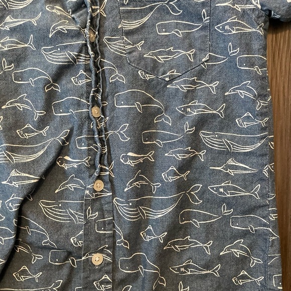 Copper Denim Blue Short Sleeve Button Down Shirt with Fish Print size 7 - Picture 3 of 5